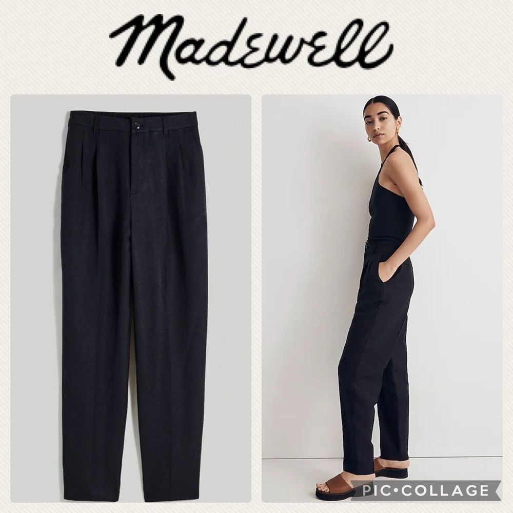 Madewell‎ | Women's The Tailored Tapered Pant in Linen-Blend - Black, Size 00T - Picture 2 of 10